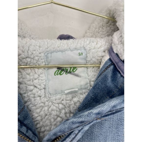 AERIE Sherpa Lining Denim Puffer Jacket Size Small - Picture 5 of 7